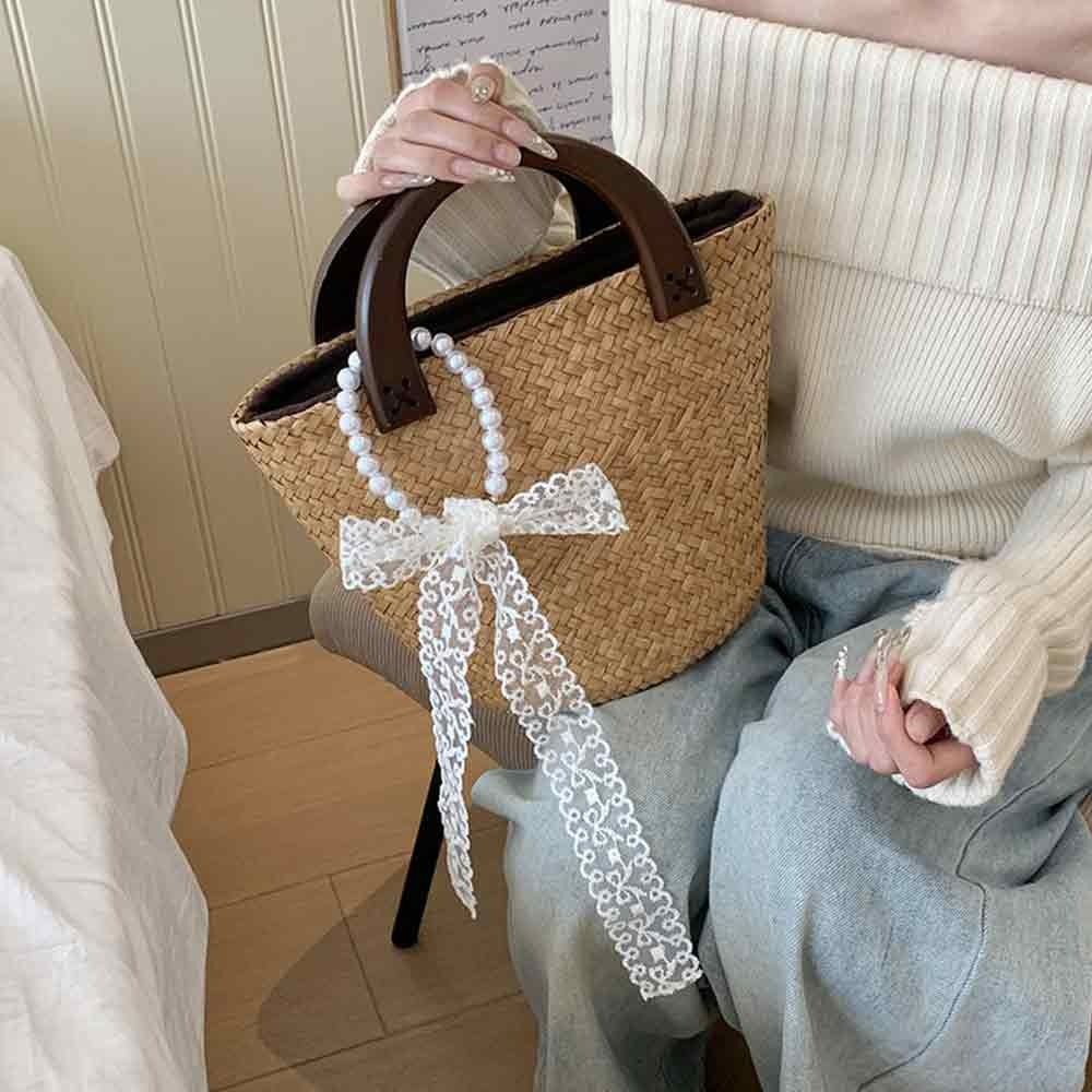 Korean Pearl Necklace Lace Scarf Summer Bags Handle Decor Fashion Hair Band  For Women Collarbone