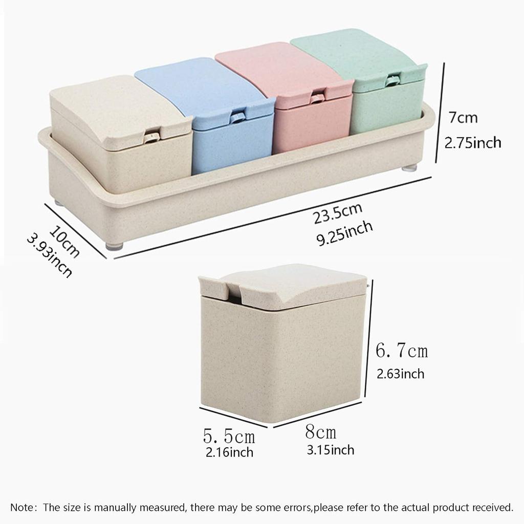 Condiment Containers with Lid and Spoon,Seasoning Box Condiment Jars with Spoons Seasoning Container for Kitchen and Home,Multicolors,Rice husk
