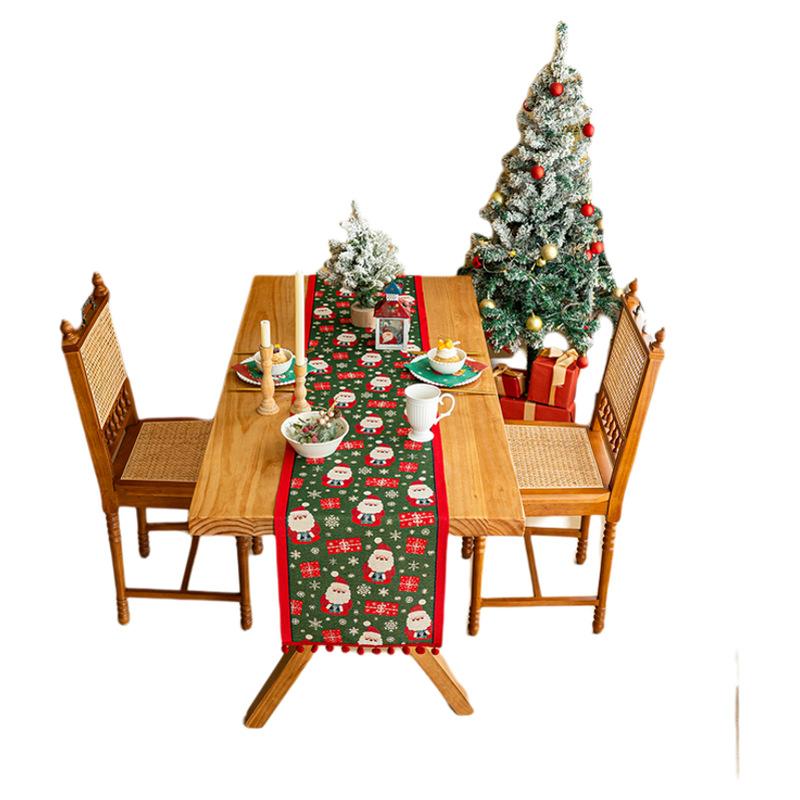 Christmas Festive Jacquard Linen Tablecloth Rectangular Runner Decorative TV Cabinet Cover