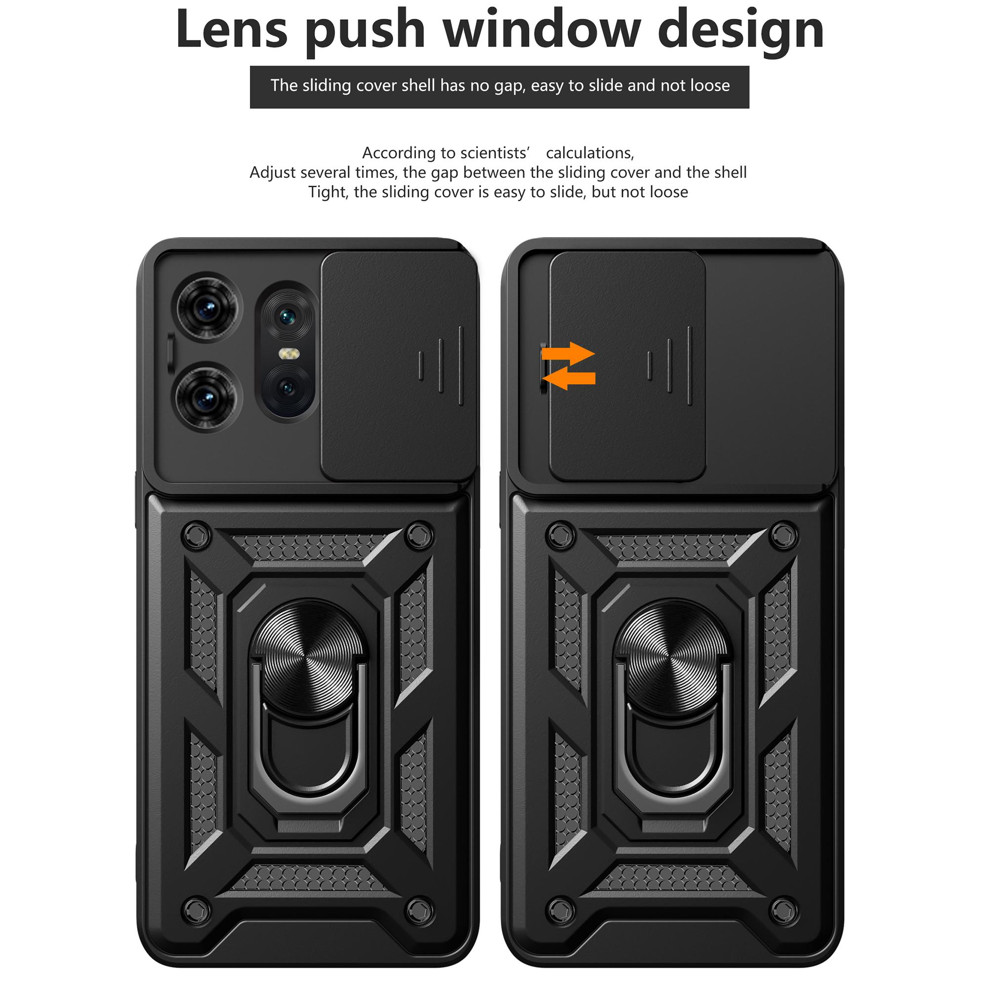 

For Motorola Edge 50 Pro 5G Case PC+TPU Back Cover with Lens Protector+Kickstand Silver