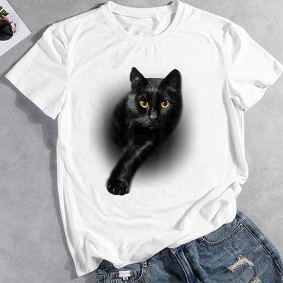 Graphic T-shirt Cat Watercolor Funny Animal 90s Clothing Casual Summer Fashion Women Top Tshirt Short Sleeve Lady Female Print Tee