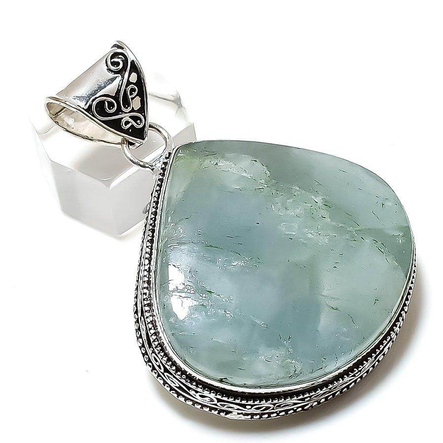 Přírodní akvamarínový drahokam Ručně vyrobený přívěsek ze sterlingového stříbra 925 Dárek 2,17" N0L34