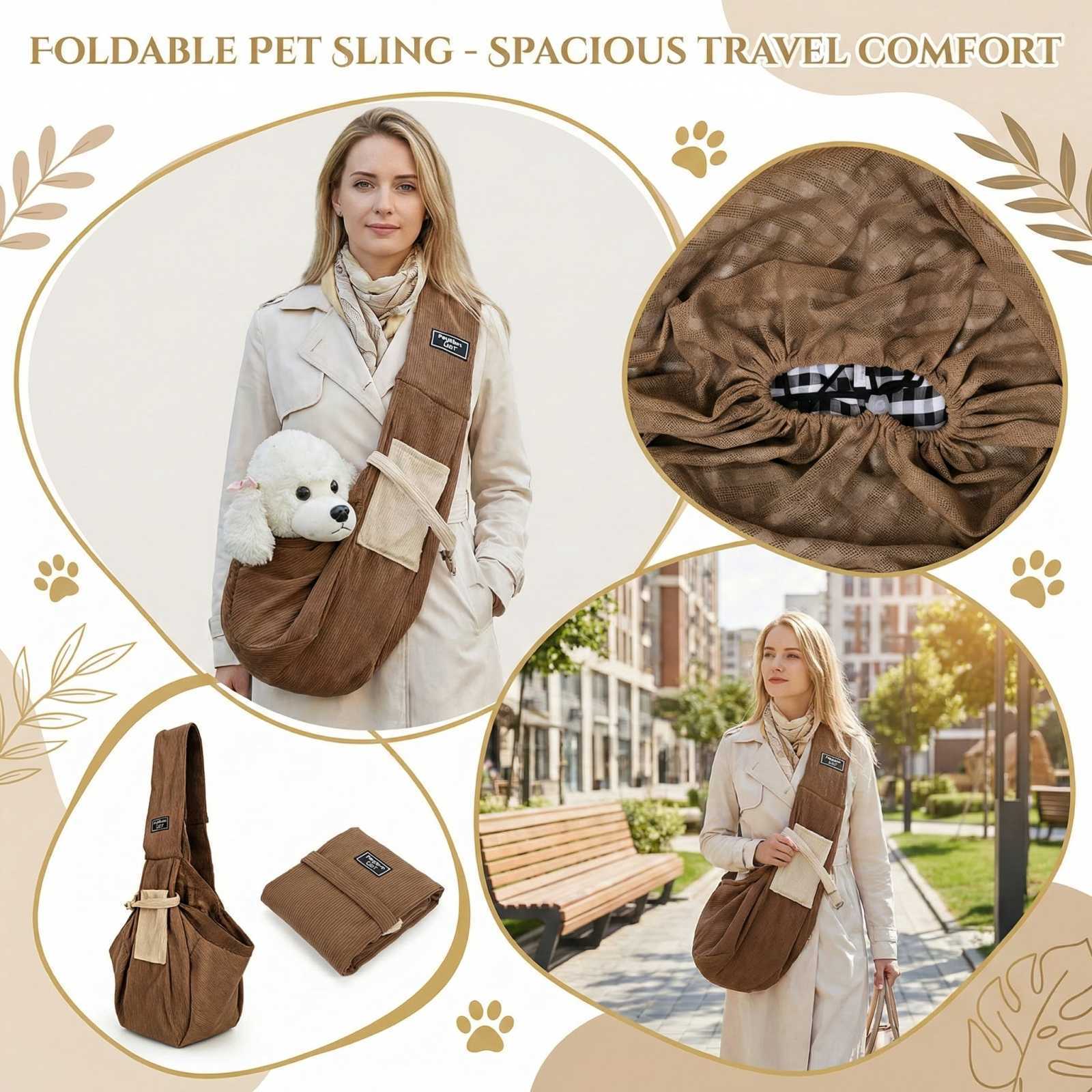 

Foldable Single Shoulder Pet Bag, Large Capacity Travel Pet Bag One Size хакі