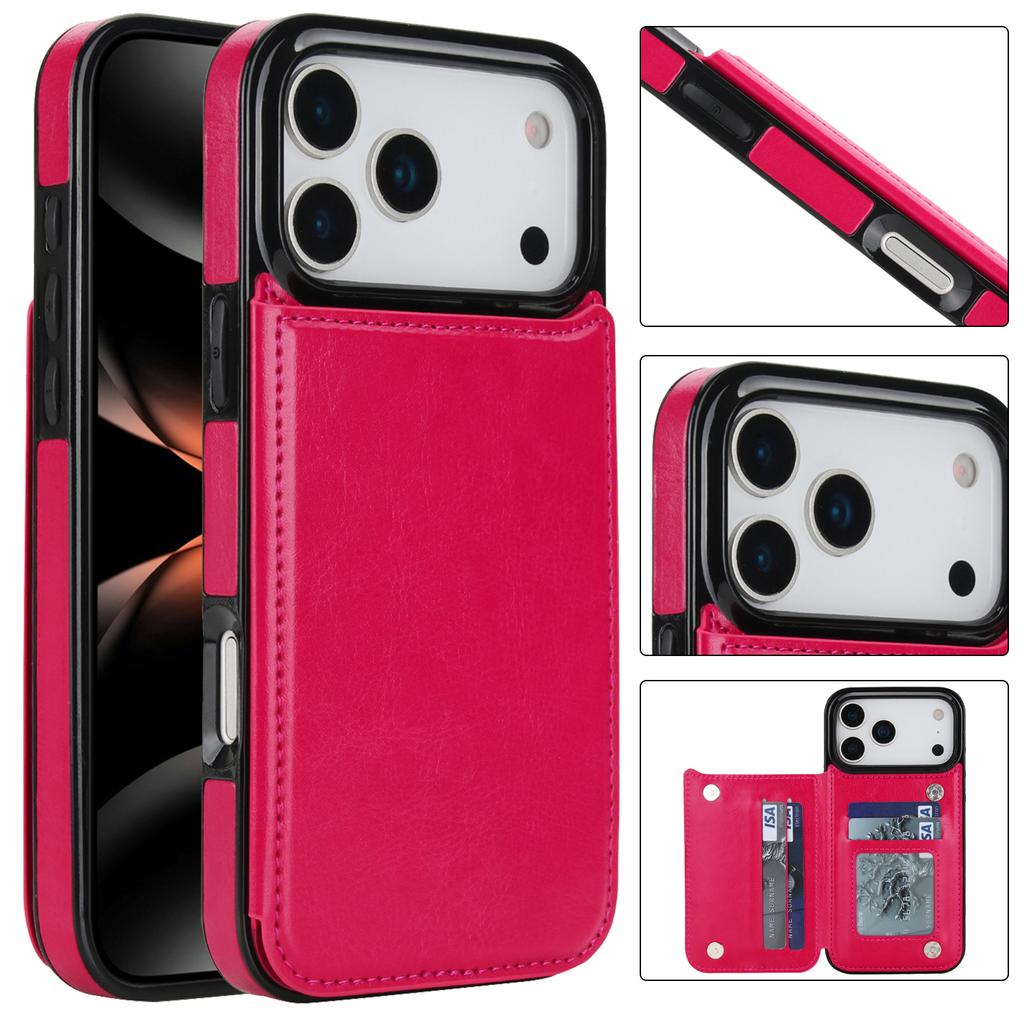 Double Buckle with Card Holder Solid Color PU Leather Cover for IPhone 17 Air 16E 16 Pro Max 15 14 Plus 13 12 11 8 7 6 Case