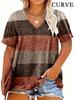 Plus Size 0XL-5XL Women's Fashion Striped Print V-Neck T-Shirt Casual Loose Short Sleeve Summer Tops