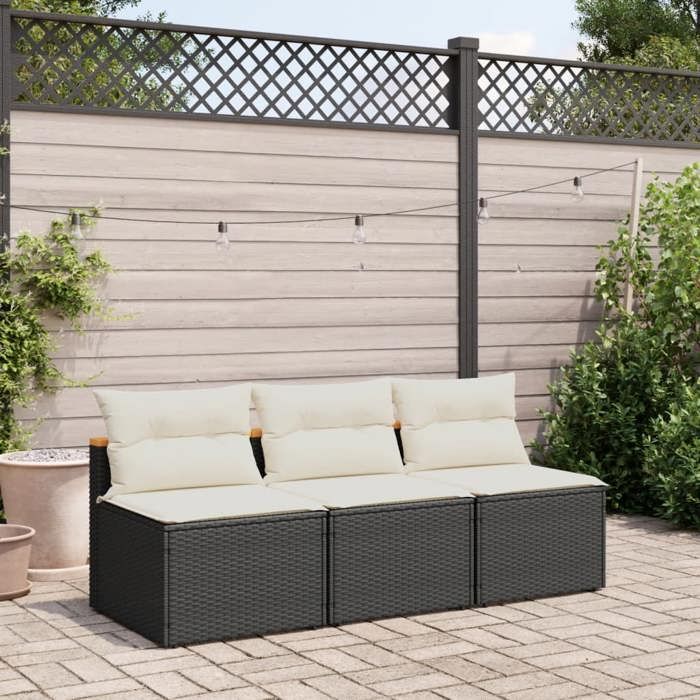 VidaXL Canapés de Jardin sans Accoudoirs avec Coussins 2 pcs, Sièges de Patio, Meubles de Terrasse Balcon Extérieur, Noir 365832
