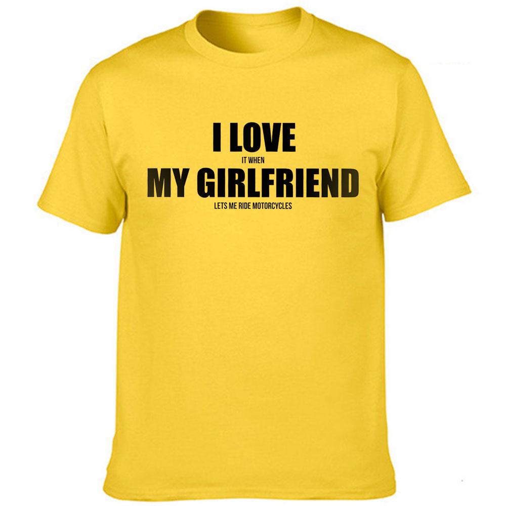 I Love My Girlfriend Letters Print Men Black Tees Casual Funny Short Sleeve White Vintage Tee