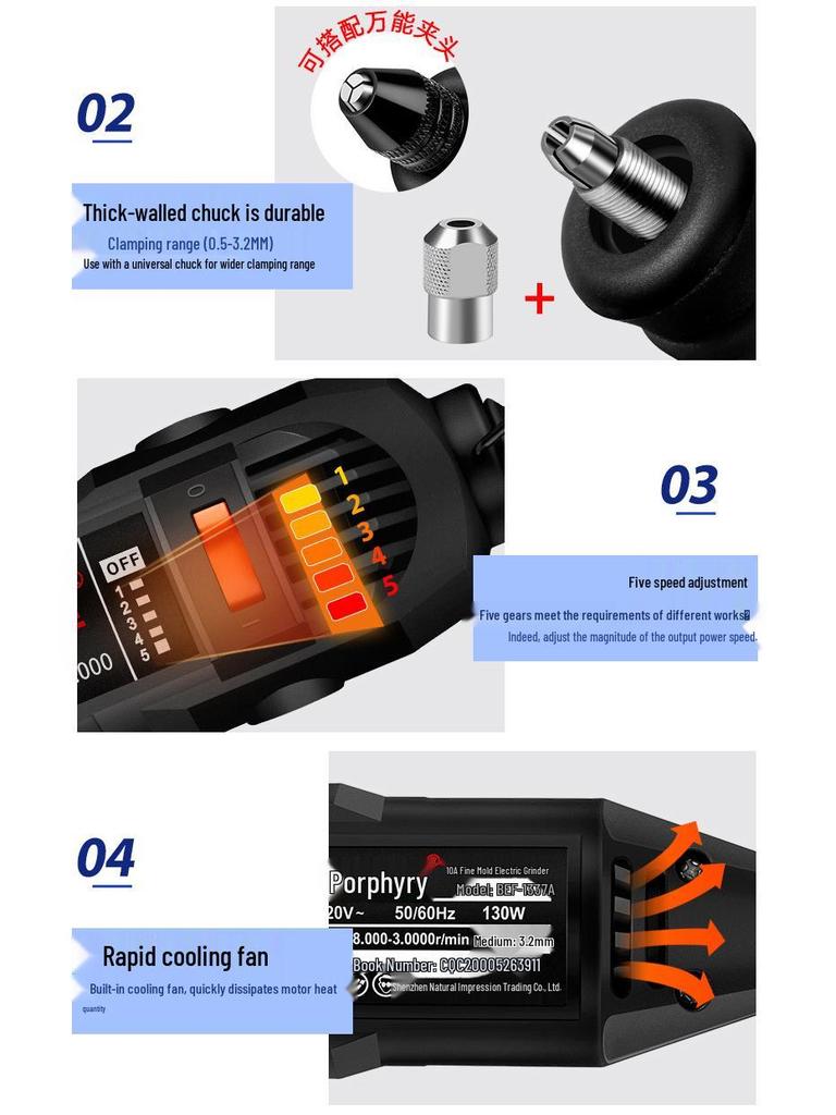 Compact Multi-Function Electric Grinder for Jade Carving and Handheld Polishing