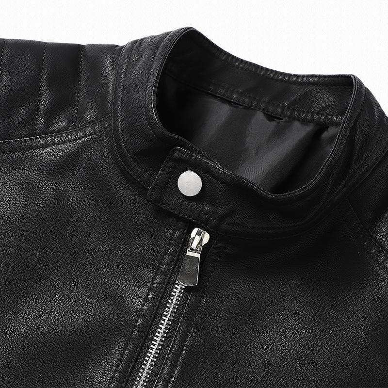 Men's Leather Jacket Spring and Autumn New Coat Korean Style Slim Fit Men's Motorcycle Suit Large Size Stand Collar Pu Leather Jacket