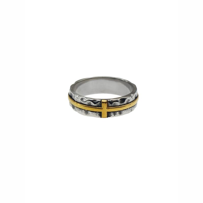 Fashion Retro Distressed Titanium Steel Ring Men s and Women s Cross Special-Interest Design Fancy Stylish Ring Casting Colorfast Gold Cross Surround Ring No. 6