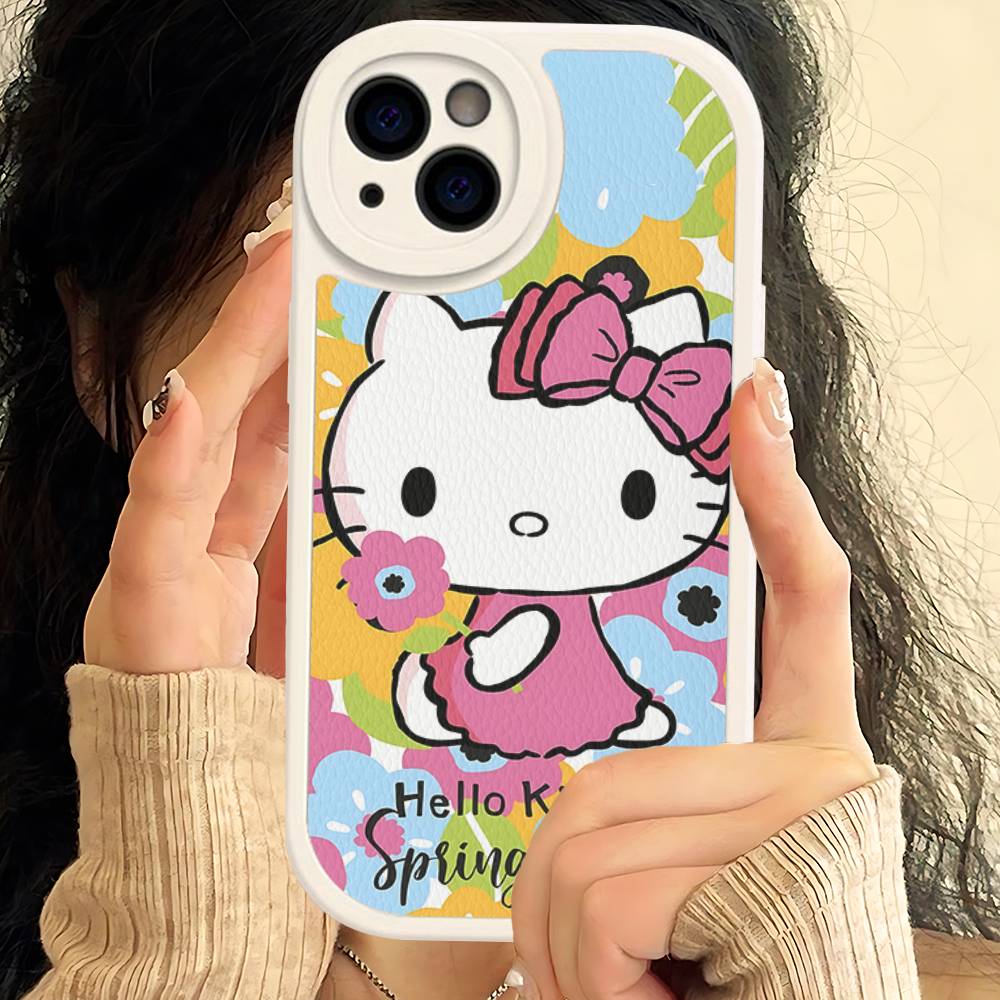 H-Hello Kitty Leather Phone Case For IPhone 15 14 13 Pro Max 12 11 16 Plus Phone Cover