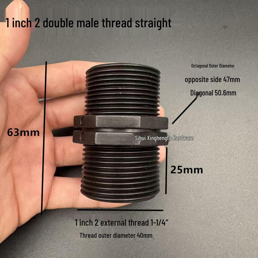 PVC Black Double-Threaded Straight Adapter, 1/2" to 3/4" - Dual External Threads Nipple Connector