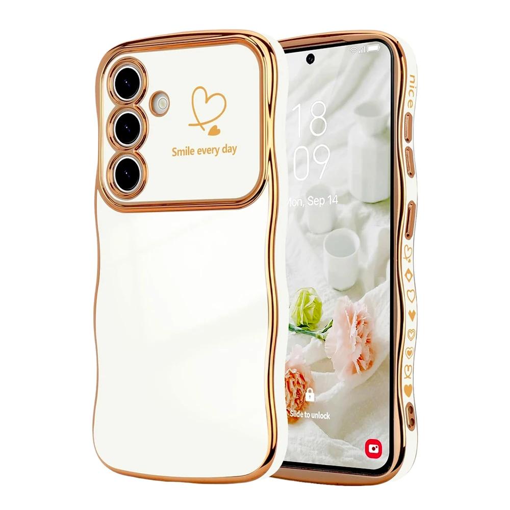 Golvend Hartvorm Zachte Case Voor Samsung Galaxy S25 S24 S23 S22 Ultra Plus S24FE A16 A56 A36 A55 A54 A15 A25 A26 A35 5G 4G Cover