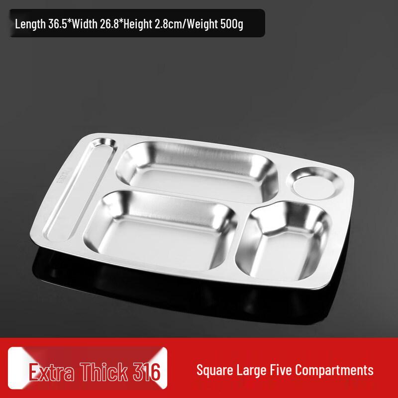 Zhebu Stainless Steel 5-Compartment Canteen Tray