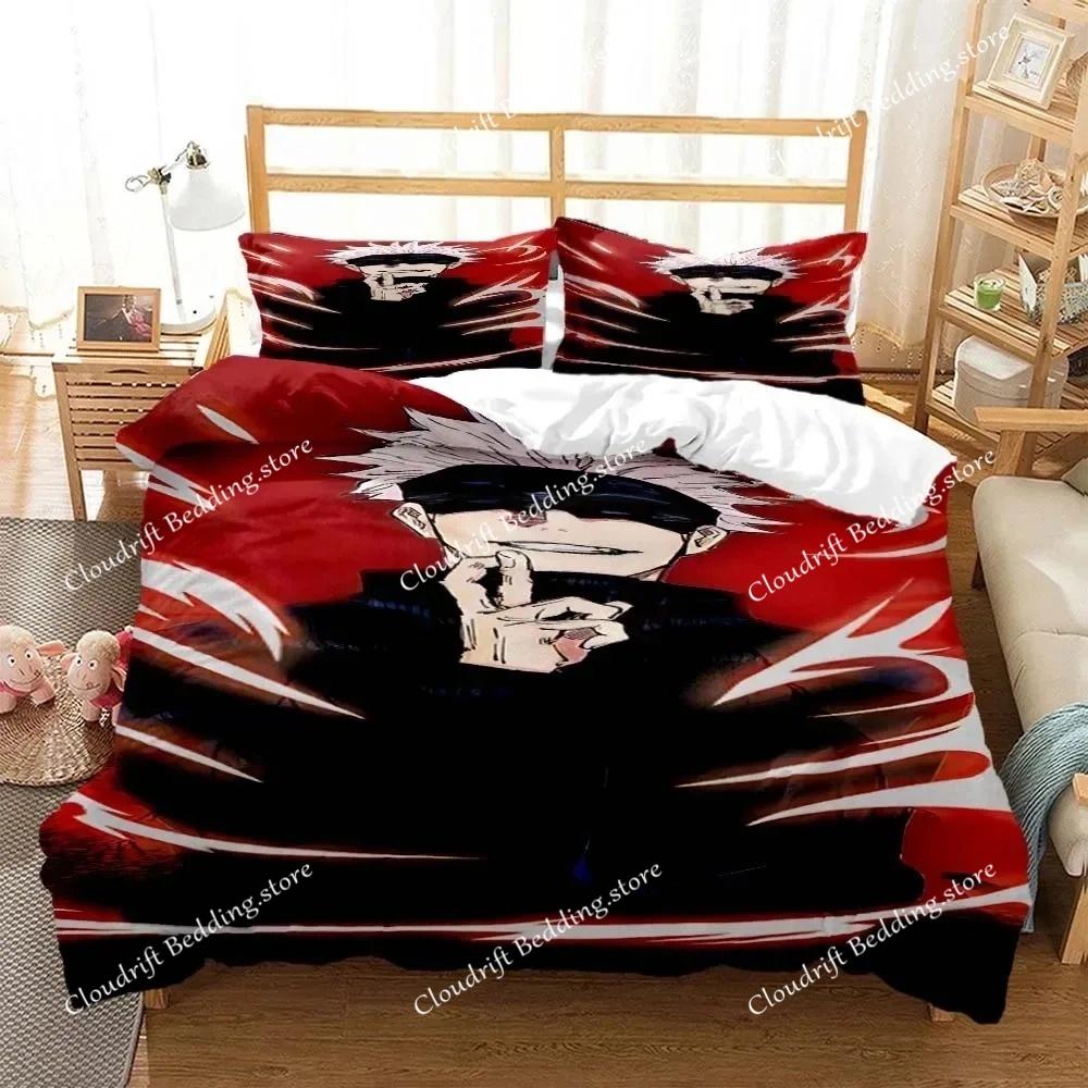 Conjunto de Cama Fashion Anime Jujutsu Gojo-S Impressão 3D Quarto Jovem Dormitório Capa de Edredom Macio e Confortável Vários Tamanhos