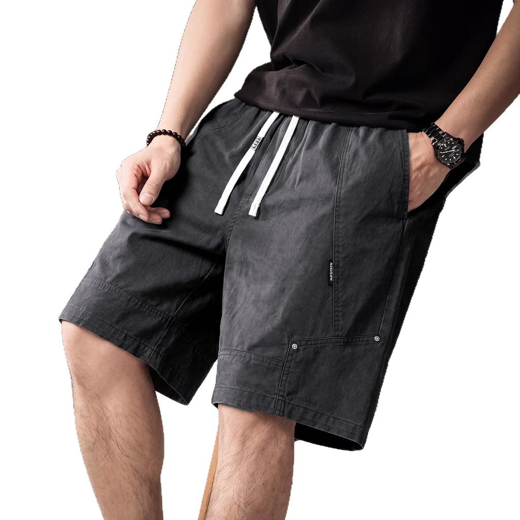 High-end American Retro Pure Cotton Washed Splicing Shorts Men's Summer New Loose and Old Straight Five-point Pants