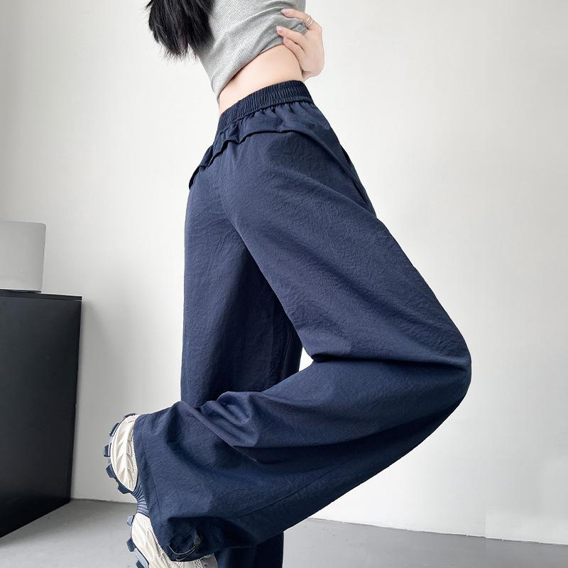 Women's Summer High-Waisted Loose Casual Floor-Length Cotton-Like Butt-Lifting Sun-Protective Pants Drapey Straight-Leg Quick-Drying Wide-Leg Trousers