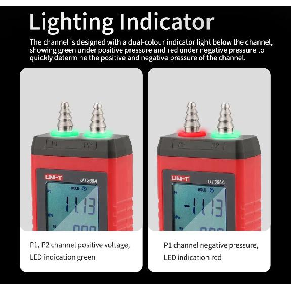 UNI-T UT366A Manometer Digital Surface Pressure Difference Measurement Wind Speed Air Pressure Differential Pressure Gauge Meter