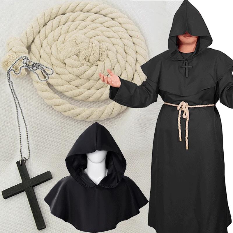 Mittelalterliche Mönchshaube Umhang Zauberer Priester Kostüme Halloween Robe Zauberer Ritter Umhang Erwachsener Teenager Outfit Party Requisiten Set