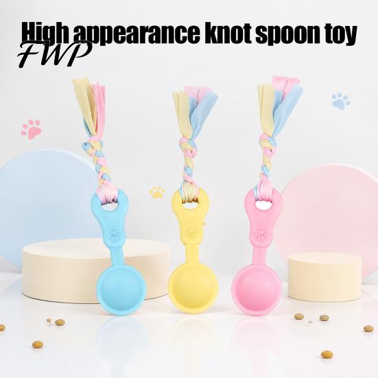 Bite Resistant Dog Toy Molar Chewing with Rope, TPR Spoon Head Durable Woven Puppy Teething Relief Tools Knot Training Toy, Macaron Colors Teeth
