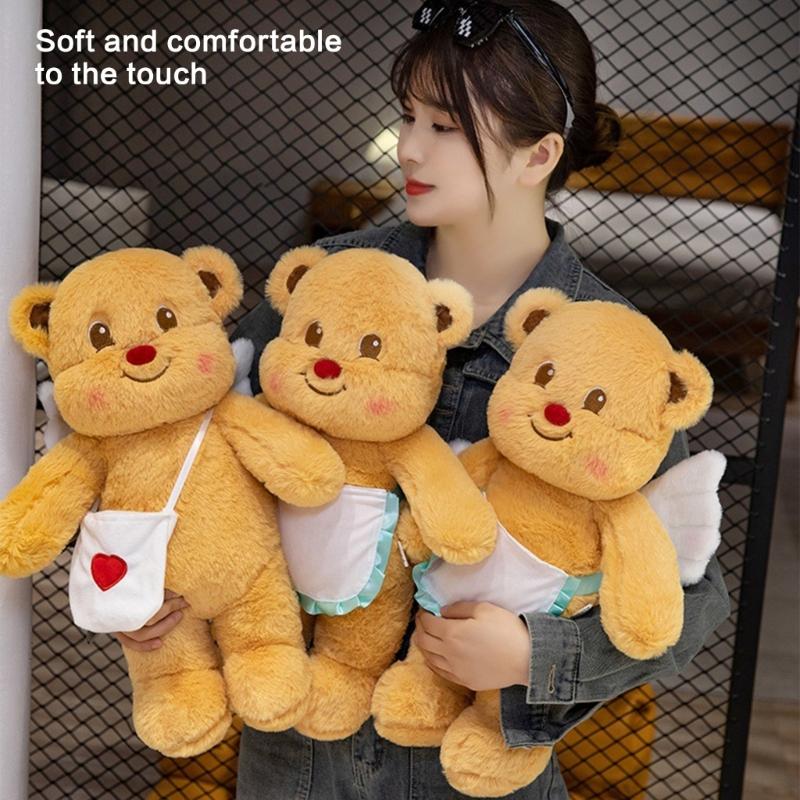 Bear Plush Toy Soft Plush Butter Angelic Bear Cushions with Apron Designs for Comfort Styles Winged Bear Throw Pillow