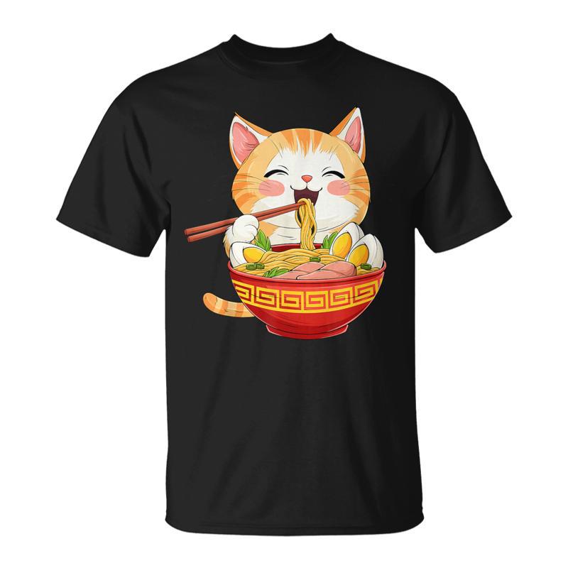 Japan Cat Eating Ramen Noodle – Kawaii Anime Style T-Shirt