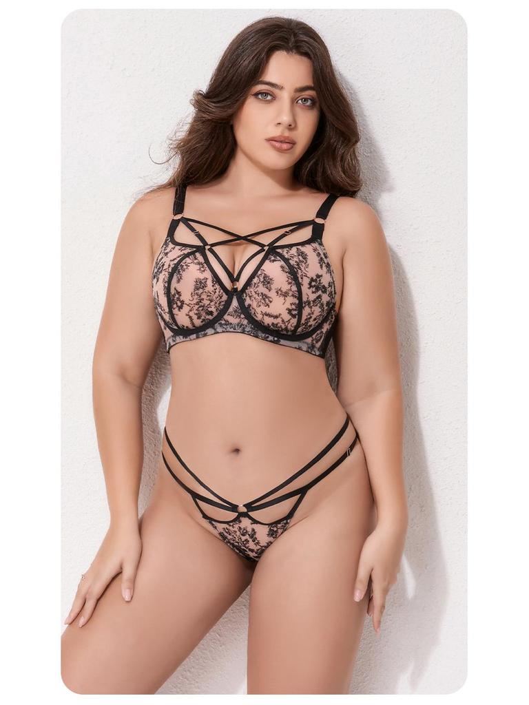 European-American Plus Size Lingerie Set: Anti-Sagging Push-Up, Full Cup Bra for a Slimmer Look