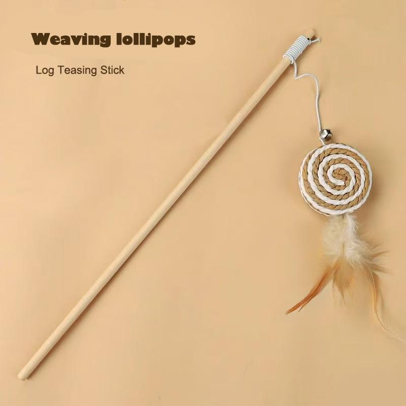 Cat Toys Linen Mouse Wooden Pole Cat Teasing Sticks Handheld Pole Wear Resistant Cats Relieve Boredom Pet Supplies Bite Resistan