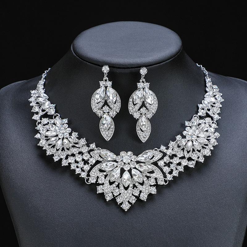 Dress Jewelry Necklace Earrings Two-Piece Set Colorful Flowers Bride Vintage Premium Design