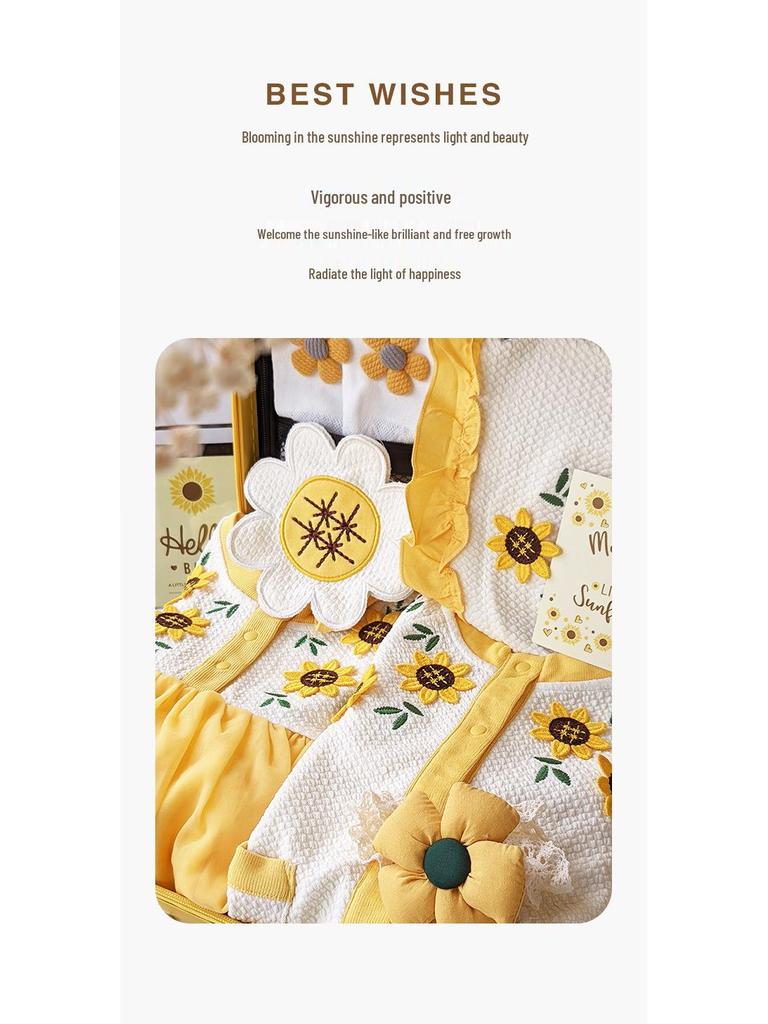 Newborn Baby Girl Sunflower Dress Gift Box - Summer/Autumn First Birthday Outfit
