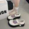 2025 New Bow Mary Jane Single Shoes Women's Fashion Round Toe Shallow Mouth Metal Buckle One Strap Platform Wedge Shoes