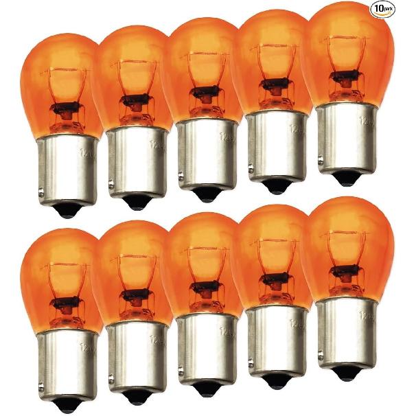10 Pack, S25 Tail Light Bulb 12V BA15S Miniature Tail Light 1156amber bulb
