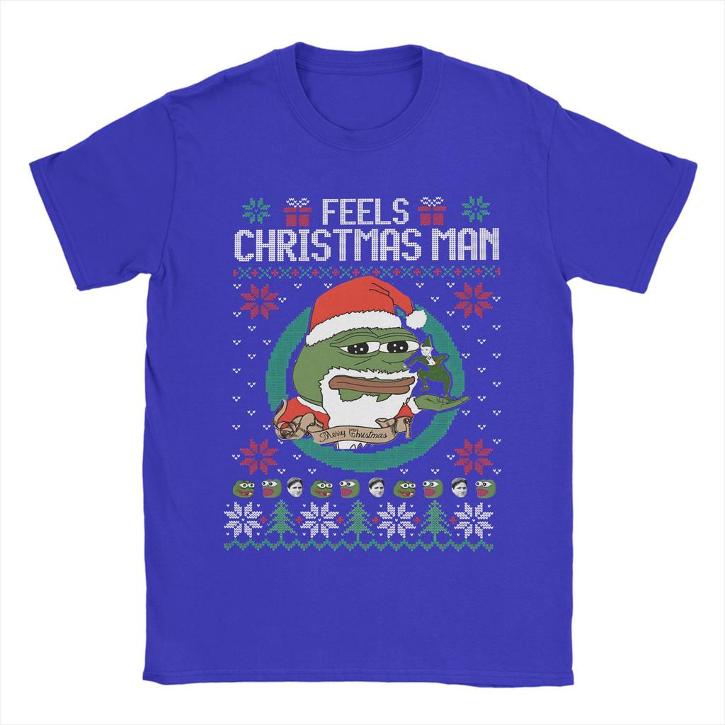 Vintage Feels Weihnachten P-pepe Frosch T-Shirts Herren O-Ausschnitt 100% Baumwolle T-Shirts Kurzarm Tees Übergröße Kleidung