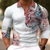 Men's Long Sleeve Polo Shirt with Tiger Print, Stylish Casual Top