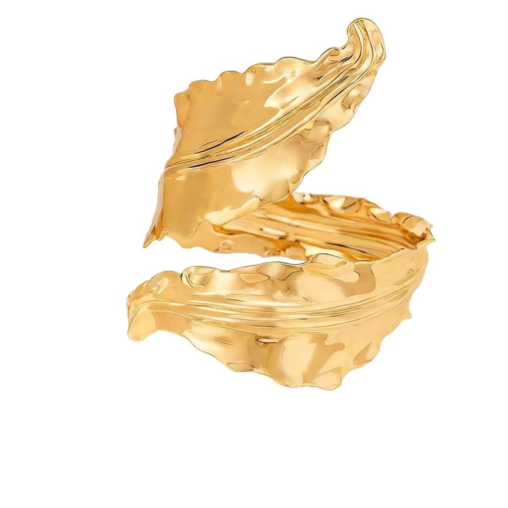 European Retro Gold Leaf-Wrapped Spiral Bracelet & Ring Set