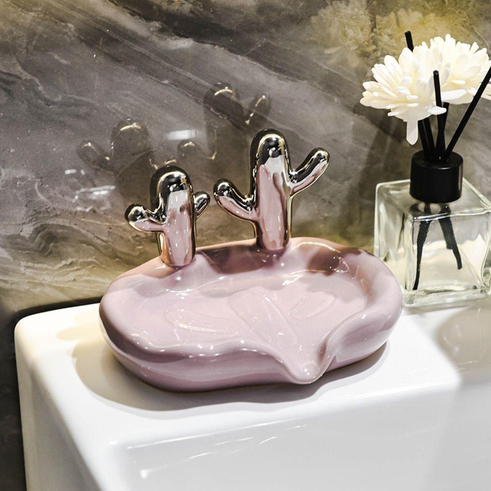 Creative Soap Dish Luxury Soap Draining Shelf Fashionable Cacti Ceramic Soap Box  Bathroom