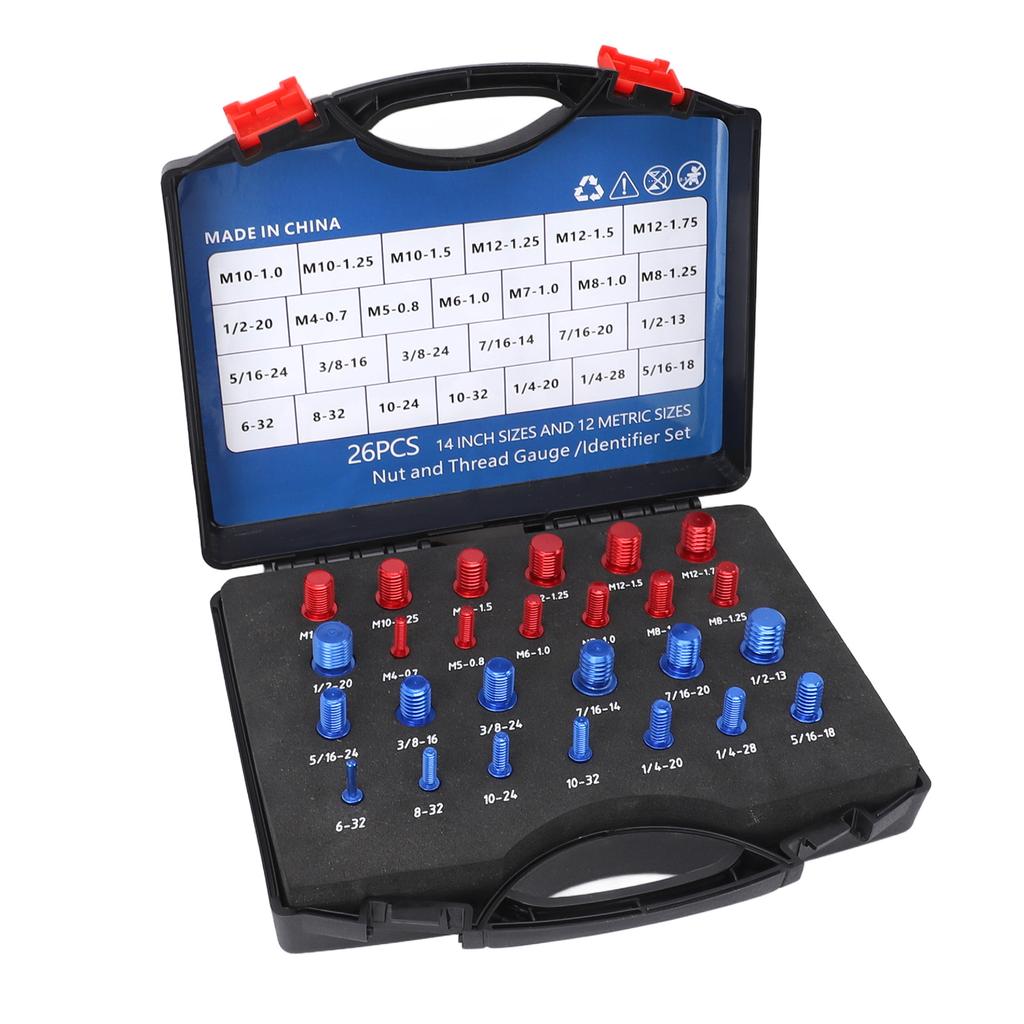 Mutter Schraube Gewindeprüfer 12 Metrisch 14 Zoll Mutter Schraube Messlehre mit Etui für engen Bereich Rot Blau