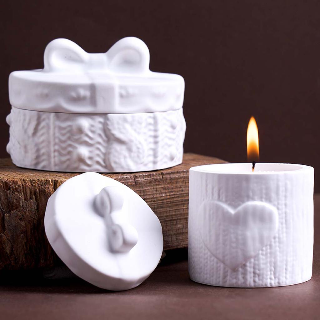 3D Heart Bow Shape Candle Jar Silicone Mold DIY with Lid Flowerpot Plaster Resin Storage Box Craft Molds Home Christmas Decor