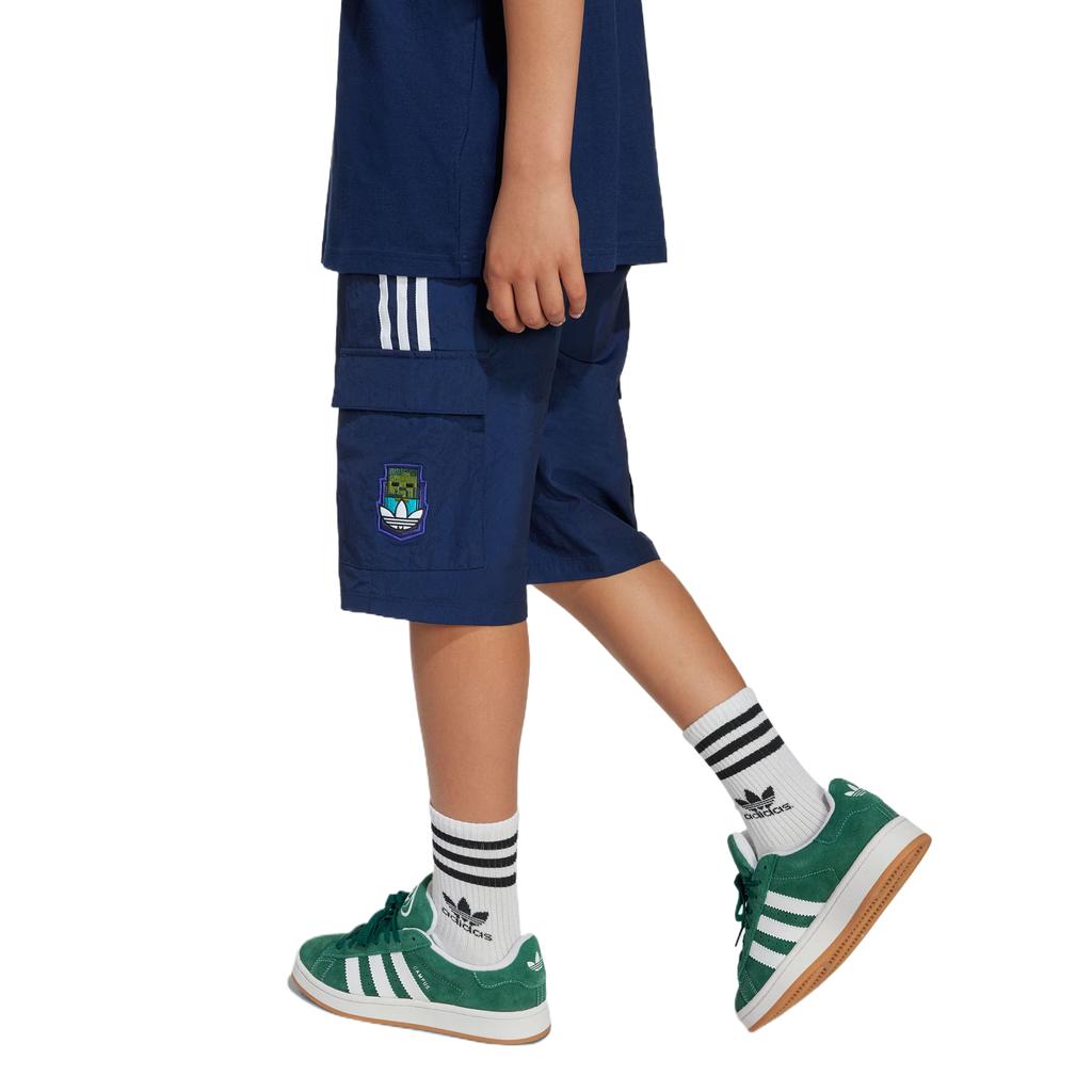 adidas Originals X Minecraft Collaboration Cargo Shorts Comfortable Fashion Trendy Versatile Shorts Kids Shorts Deep-Indigo KD9833