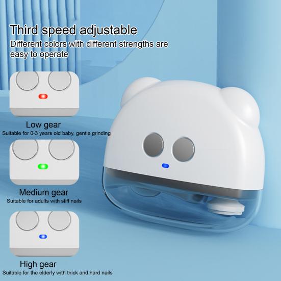 Baby Elektrisk Negleklipper med LED-lys Oppladbar 3 Hastigheter Automatisk Negletrimmer Barn Voksne Eldre Fingerneglklipper Poleringsmaskin Sliper