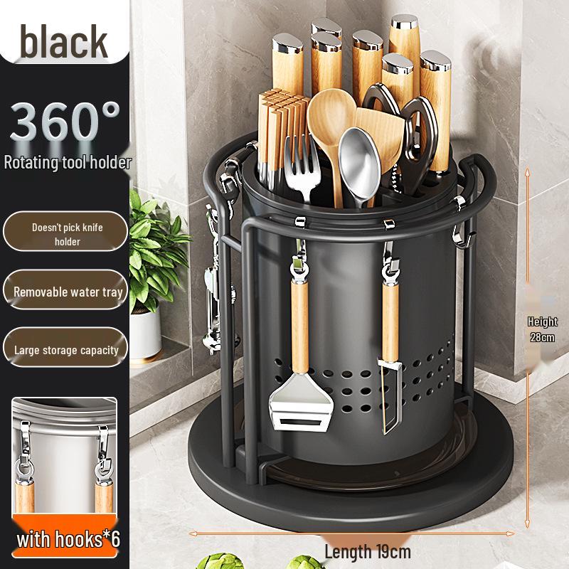 Multifunktionaler Küchenmesser- und Utensilienhalter: Drehbarer Aufbewahrungsständer für Messer, Spatel, Löffel, Essstäbchen und Hackmesser.