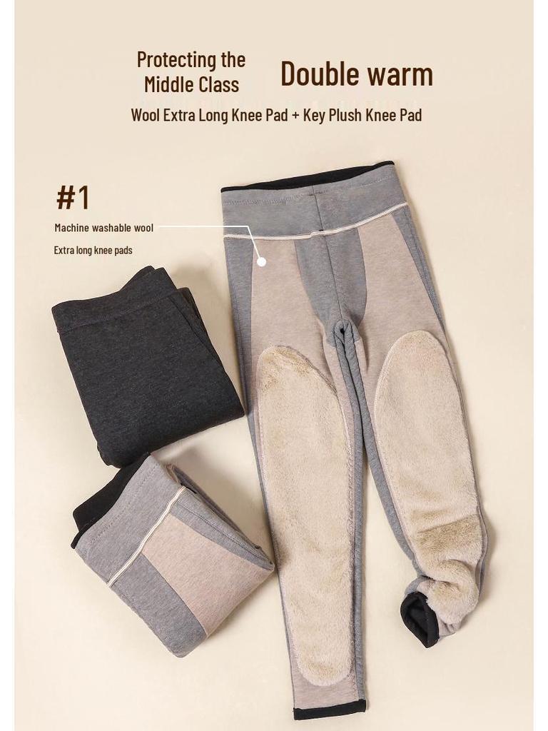 Men's and Women's Fleece-Lined Wool Pants with Double Knee Protection