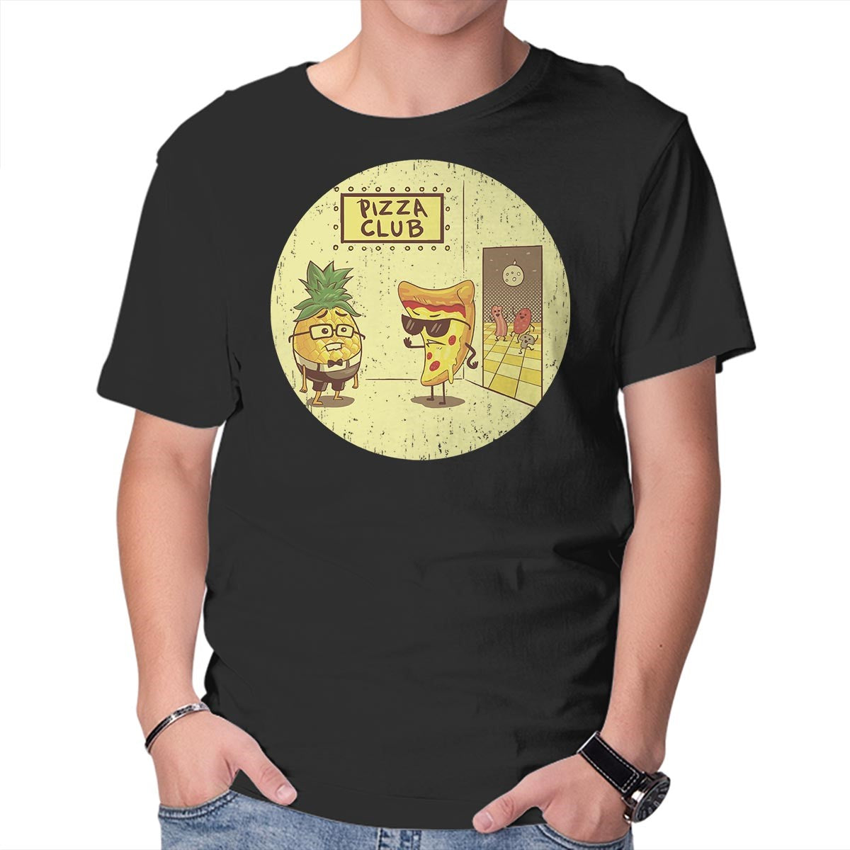 Unisex Crew Neck T-Shirt Pizza Club Graphic Short Sleeve Casual Tee S