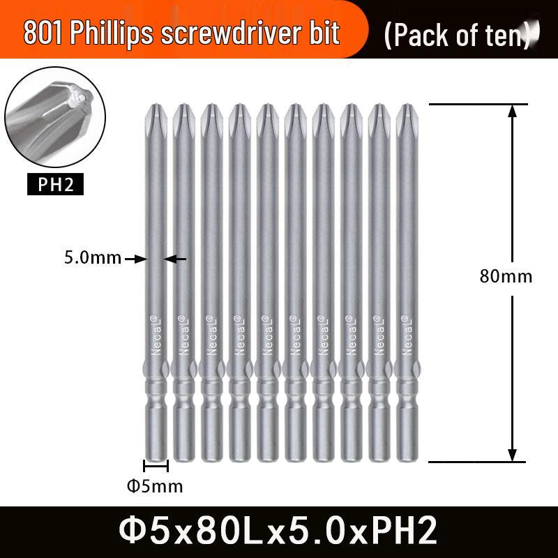Nigao 801 Phillips Electric Screwdriver Bit, S2 Steel, Magnetic, 5mm Shank, 60mm/80mm Length