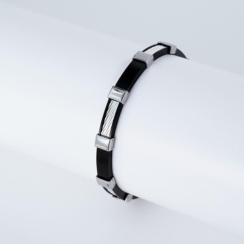 Geometrisches schwarzes Keramik-Inlay Titanstahl Armband Herren Damen Kaltkantiger Stil Moderner Minimalistischer Schmuck