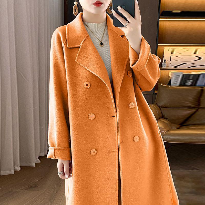Wool Double-Breasted Mid-Length Coat for Middle-Aged and Elderly Women - Autumn/Winter