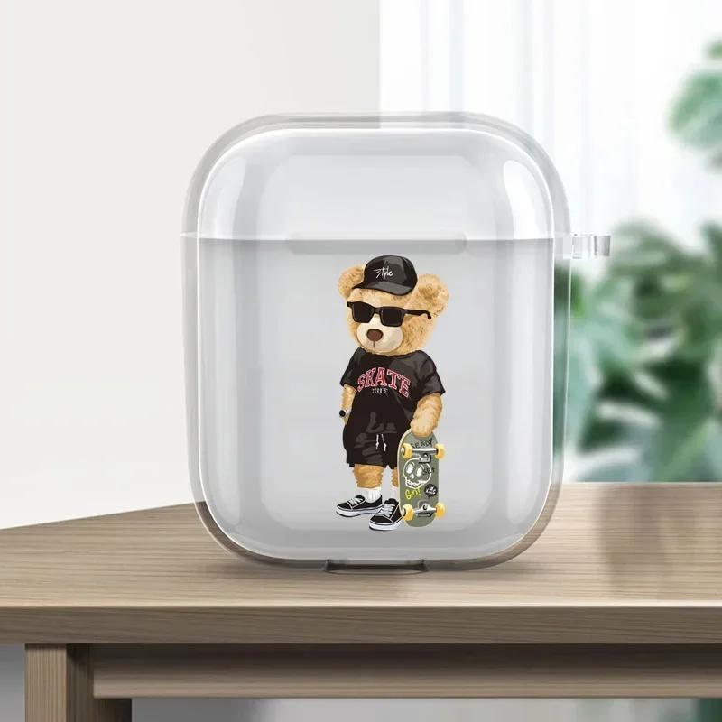 Teddy Bear Earphone Case For Apple AirPods 4 3 2 1 Clear Protective Funny Cartoon Animal Transparent Cover For AirPods Pro2 Case