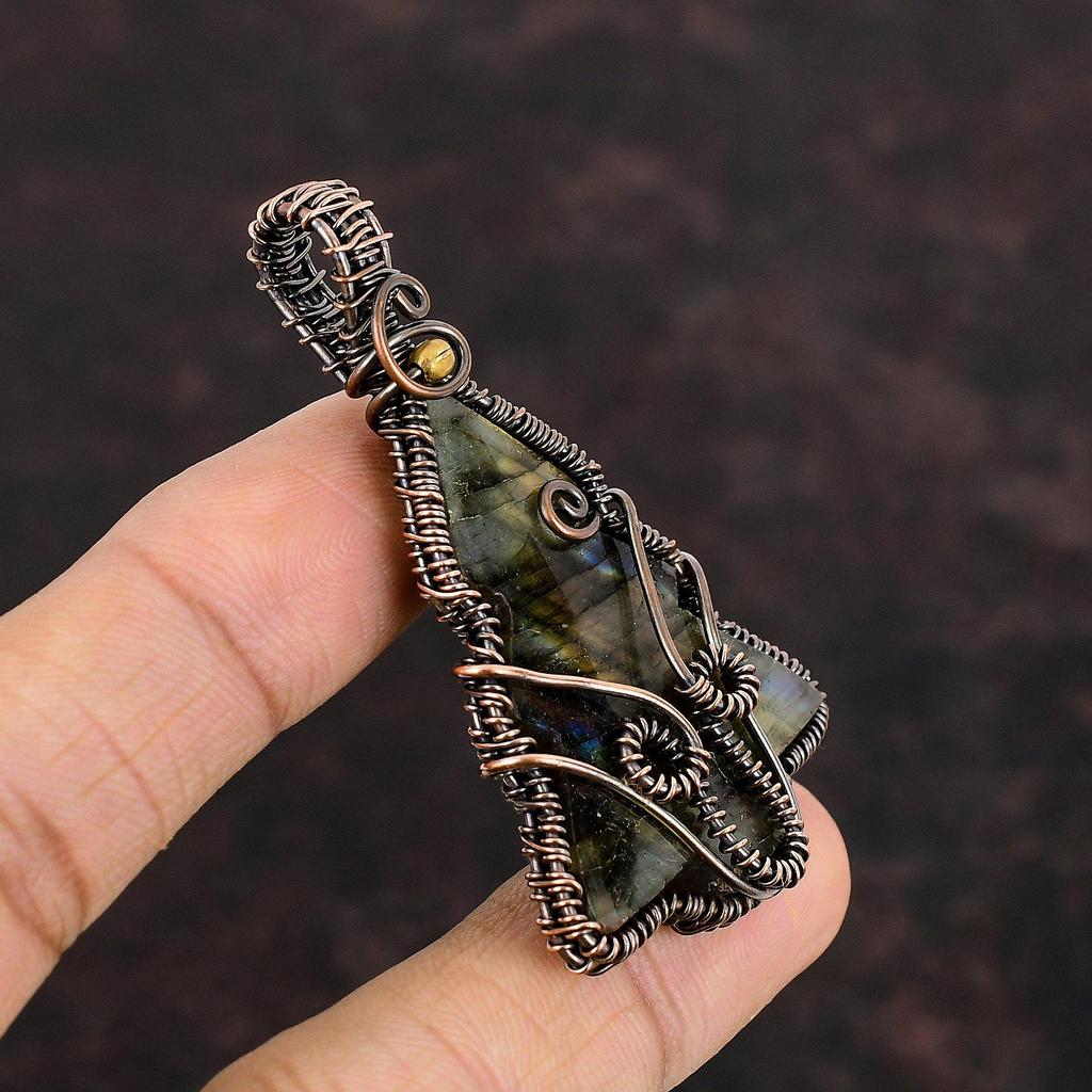 Labradorite Gemstone Pendant Copper Wire Wrapped Pendant Christmas Tree Pendant Handmade Copper Wire Jewelry Gift For Her Designer Pendants
