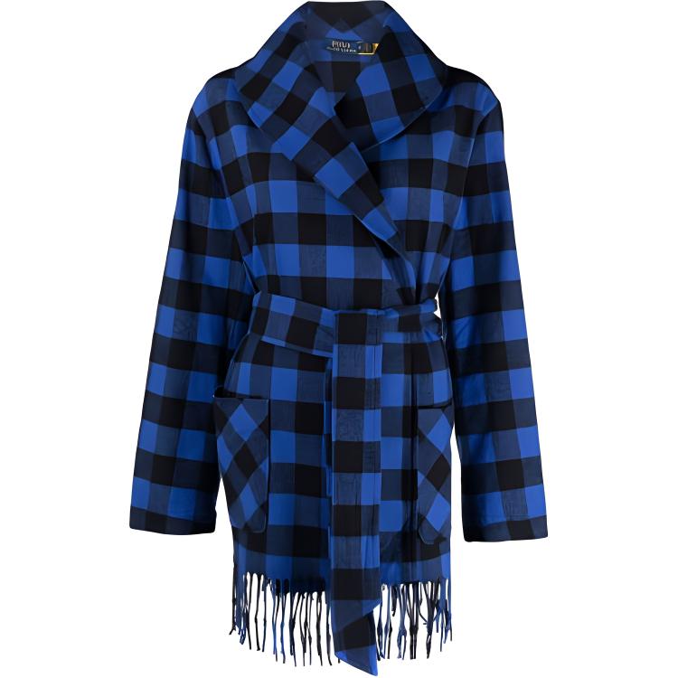

Polo Ralph Lauren FW21 Клетчатая куртка с бахромой на талии Женская куртка Синяя 211846920-001 XXL