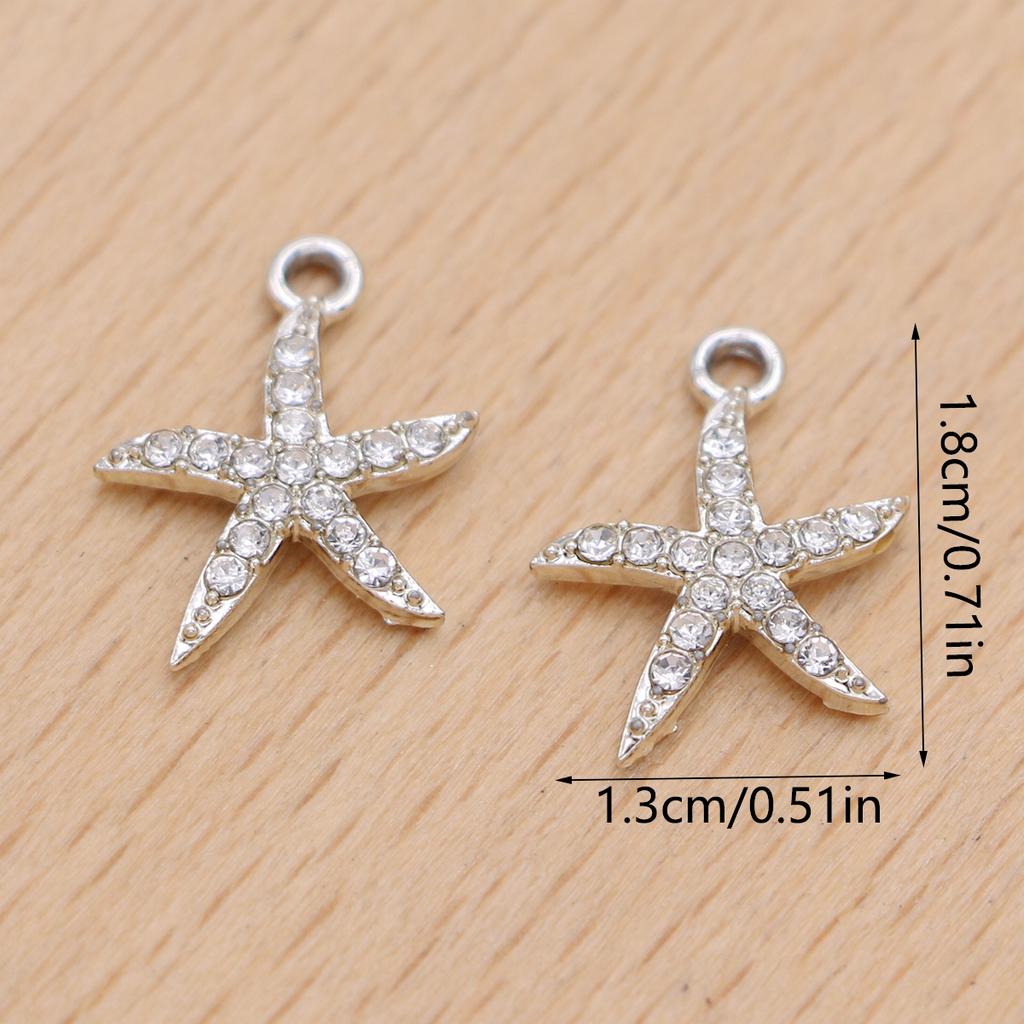 10Pcs Silver Plated Crystal Starfish Charms Pendant For Jewelry Making Bracelet Necklace Earrings Accessories Diy Craft 18X13Mm